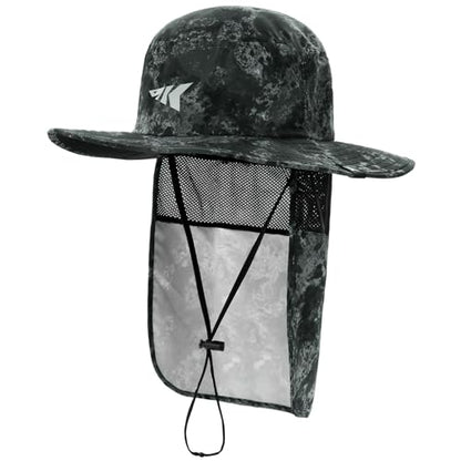 KastKing Sol Armis UPF 50 Boonie Hat for Sun Protection,Men Women - color: Black Camo (With Shield)