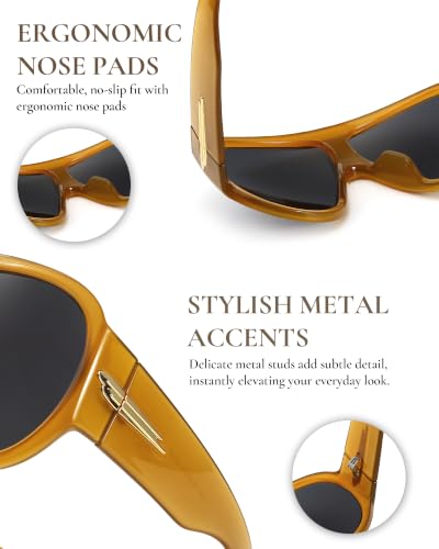 SODQW Women Oversized Visor Wrap Around Shield Sunglasses Big Large Shades - color: A05- Yellow/2grey