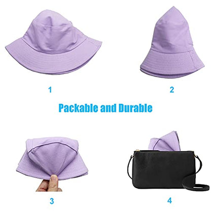 Bucket Hat for Women Men, Reversible Cotton Summer Sun Beach Cap Solid Color Style - color: A-lavender