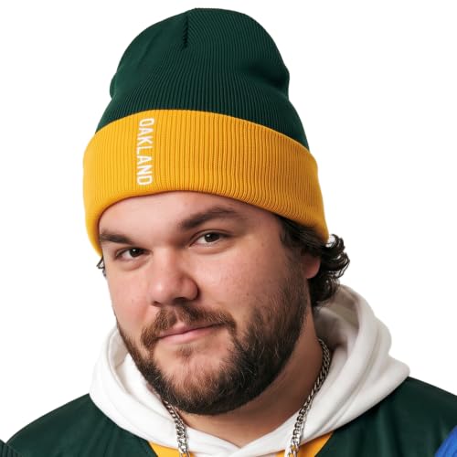 Daxton Vertical USA Cities Cuffed Beanie, Winter Knit Hat Skully Cap for Men Women, City Pride Daily Headwear - color: Oakland Hunter Gold White