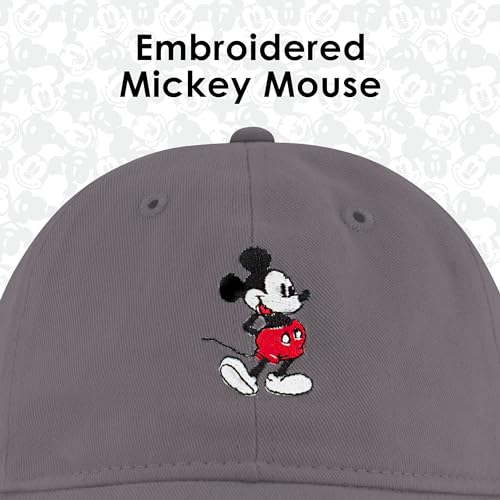 Disney Mickey Mouse Embroidered Cotton Adjustable Dad Hat with Curved Brim - color: Gray