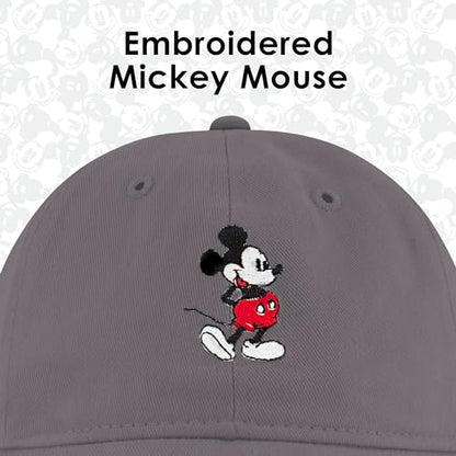 Disney Mickey Mouse Embroidered Cotton Adjustable Dad Hat with Curved Brim - color: Gray