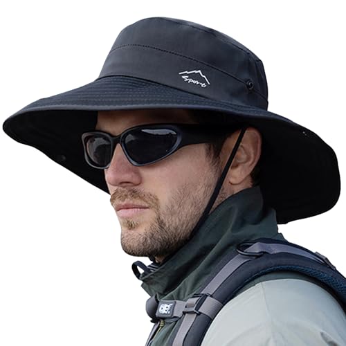 Cooling Sun Hat for Men Women,Wide Brim Bucket Hat Foldable Boonie Hat for Fishing Hiking Garden Safari Beach - color: Black