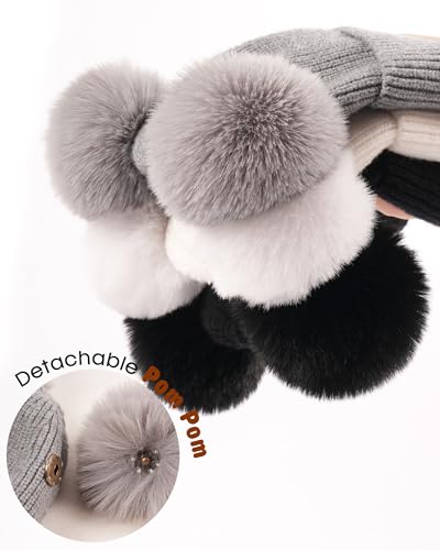 FURTALK Baby Winter Hat Pom Pom Beanie with Fleece Lined Toddler Warm Cap - color: Black+gray, size: 6-24 Months
