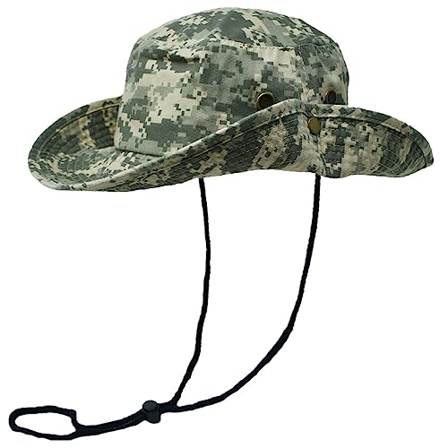Glory Max Washed Cotton Bucket Hat with Chin Strap Fishing Sun Safari Boonie Cap - color: Gray Digital Camo, size: Large-X-Large