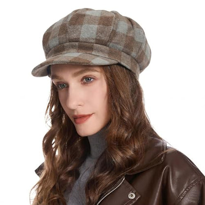 ZLYC Women Classic Newsboy Cap Visor 8 Panel Gatsby Cabbie Paperboy Hat - color: Plaid Coffee