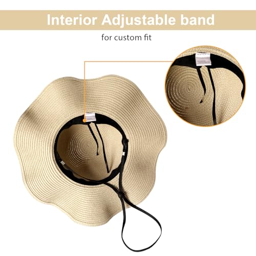 Beach Sun Straw Hats for Women, UPF 50+ UV Sun Protection Summer Straw Hat - color: 10cm - Beige