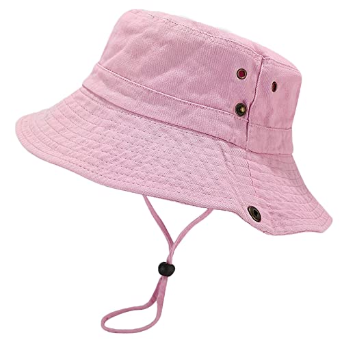 Unisex Cotton Boonie Hat Summer Fishing Bucket Hat Sun Hat with String - color: Solid Pink