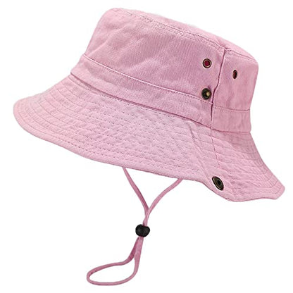 Unisex Cotton Boonie Hat Summer Fishing Bucket Hat Sun Hat with String - color: Solid Pink