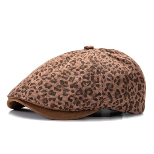 Quanhaigou Newsboy Flat Cap, Men's Vintage Gatsby Ivy Cabbie Hat, Beret Golf Driving Hats - color: Leopard Coffee