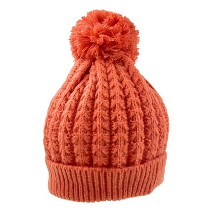 Humble Hilo Knit Hats Beanies for Women Winter Pom Beanie Men or Women Beanies Cable Knit Beanie - color: Red Orange Pom Pom