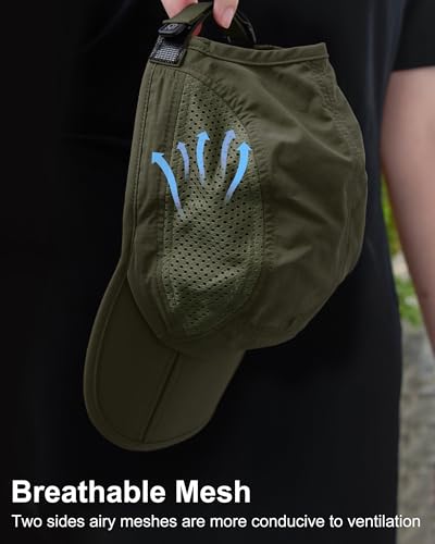 GADIEMKENSD Mens Folding Outdoor Hat Long Brim UPF 50+ Sun Protection - color: Folding Army Green