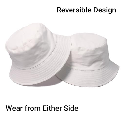 PFFY Reversible Bucket Hat for Women Men Cotton Sun Beach Fishing Cap - color: White (Reversible)