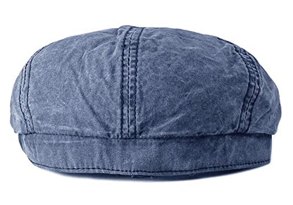 Mens 8 Panel Washed Cotton Newsboy Cap, Outdoor Sun Protection Flat Cap - color: Denim Blue