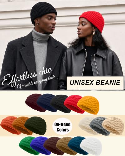 Short Fisherman Beanie for Men Women Wool Knit Cuff Winter Hats - color: 1pcs-light Coffee