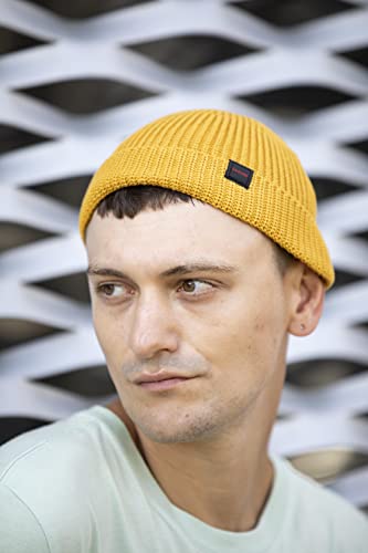 Fisherman Beanie Hats for Men Women,Knit Trawler Skull Cap,Watch Cap,Spring Fall Winter Warm Short Hats - color: (Cotton)-mustard-m