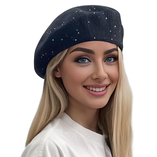 Lanzom Classic Knitted Berets for Women Stylish French Beret Hats for Women Girls Lady Beret Hat - color: Black