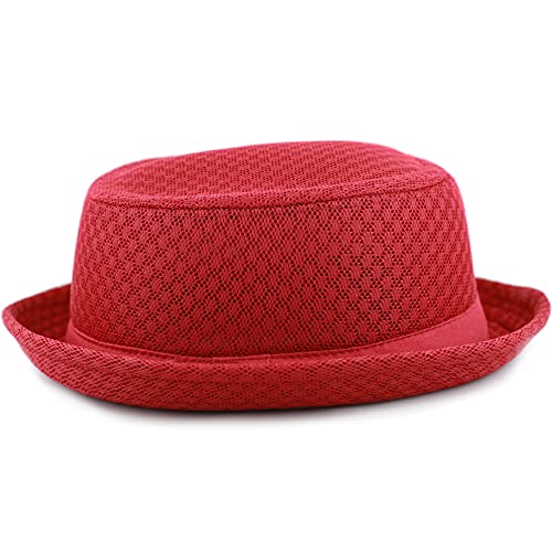 The Hat Depot Unisex Light Weight Classic Soft Cool Mesh Pork Pie hat - color: Red, size: Small-Medium