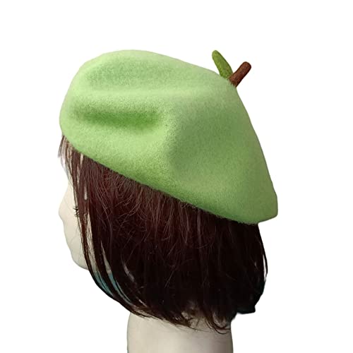 Handmade Wool Beret Hat French Style Needle Felt Flower Beanies Women Winter Autumn Cap - color: Green Apple, size: 7 1/8-7 3/8
