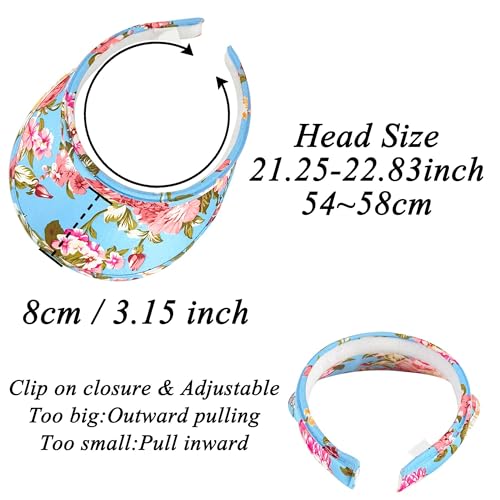 2 Pack Sun Visor Hats Women Men Clip On Wide Brim Visors Hat Outdoor Sports Golf Beach Travel Tennis Caps - color: Flower-blue Yellow