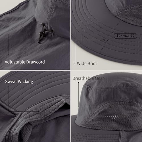 Home Prefer Outdoor UPF50+ Sun Hat Wide Brim Mesh Fishing Hat with Neck Flap - color: Dark Gray