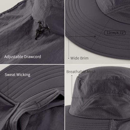 Home Prefer Outdoor UPF50+ Sun Hat Wide Brim Mesh Fishing Hat with Neck Flap - color: Dark Gray