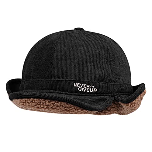 CLAPE Russian Trapper Ushanka Hat Eskimo Warm Pilot Cap Hats Earflaps Baseball Cap Visor Dad Hat for Outdoor Skiing - color: Dj05-black