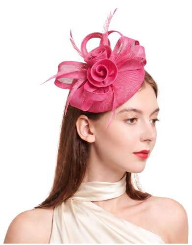 Flower Fascinator Hat Headband Clip for Women Tea Party - color: Fuschia-02