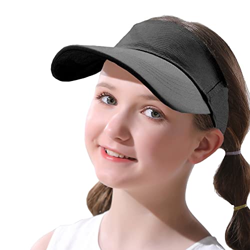 Kids Sun Visors Adjustable Cap - Unisex for Children Athletic Sports Hats UV Protection fit for 5 to 12 Years Old 52-56cm - color: Black