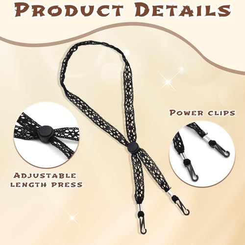 3PCS Adjustable Hat Straps for Wind, Lace Chin Cords with Clips, Windproof Sun Hats Keeper String Replacement Lace Straps in Black, White, Beige for Women's Outdoor Beach Hats Golfing, Fishing