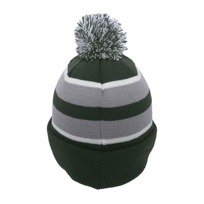 Pacific Headwear Unisex Adult Pacific Headwear Knit Fold Over Pom-pom Beanie - color: Dark Green/Silver/White, size: One Size