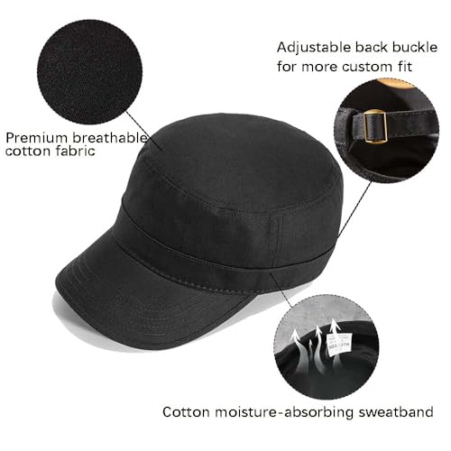 M,XL, XXL Military Hat, Big Head 22"-25" Cadet Army Cap for Men, Solid Cotton Flat Top Cap for Outdoor - color: Khaki, size: Medium