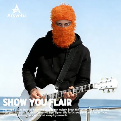 Distressed Ski Mask Balaclava, Yeat Shiesty Knitted Full-Face Mask - color: Orange