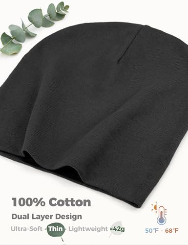 100% Cotton Thin Beanie Hat Women Men Soft Slouchy Chemo Skull Cap - color: 1pc Black