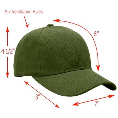 Falari Wholesale Bulk Lot 12-Pack Baseball Cap Adjustable Size Plain Blank Solid Color - color: Army Green