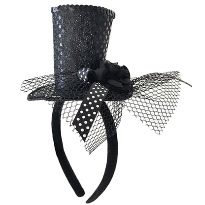 WLBON Halloween Mini Top Hat Headband 1920s Flower Sequins Hair Hoops Bands Fascinator Headpiece Hairband Women Christmas Holiday Festival Parade Cosplay Dress Up Birthday Tea Party Accessories Black - color: Black