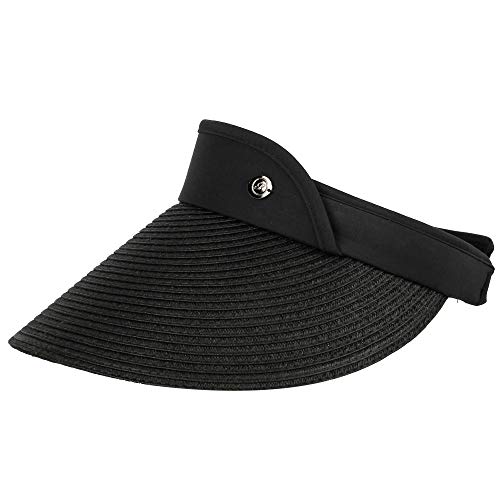 WITHMOONS Womens Summer Sun Hat Braid Clip On Visor Beach Cap SLV1281 - color: Black