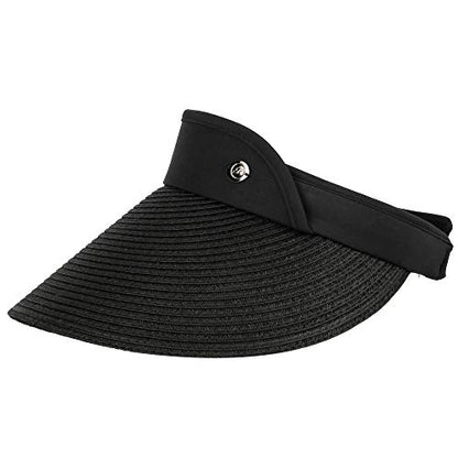 WITHMOONS Womens Summer Sun Hat Braid Clip On Visor Beach Cap SLV1281 - color: Black