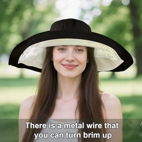 VIOKKO Large Brim Sun Hat for Women - 6.9" Wide-Brim Packable Reversible UV Protection Beach Bucket Cap - color: Black