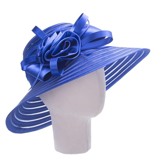Lawliet Womens Satin Ribbon Church Wedding Sun Wedding Occasion Hat A214 - color: Royal Blue