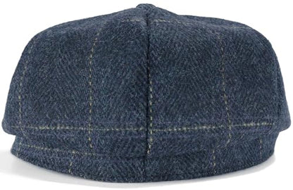Mens Newsboy Cap High Woolen Tweed Gatsby Hat Ivy Cabbie Flat Golf Cap for Fathers Women Unisex - color: Herringbone Golden Plaid, size: 7 1/8-7 1/4