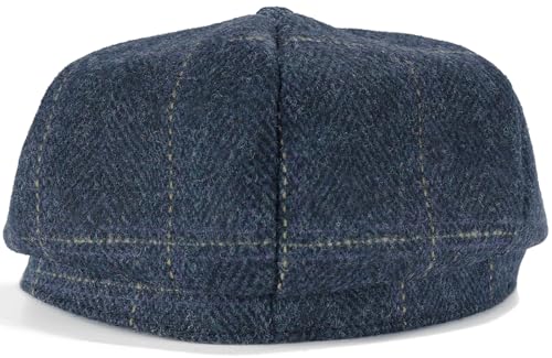 Mens Newsboy Cap High Woolen Tweed Gatsby Hat Ivy Cabbie Flat Golf Cap for Fathers Women Unisex - color: Herringbone Golden Plaid, size: 7 1/4-7 1/2
