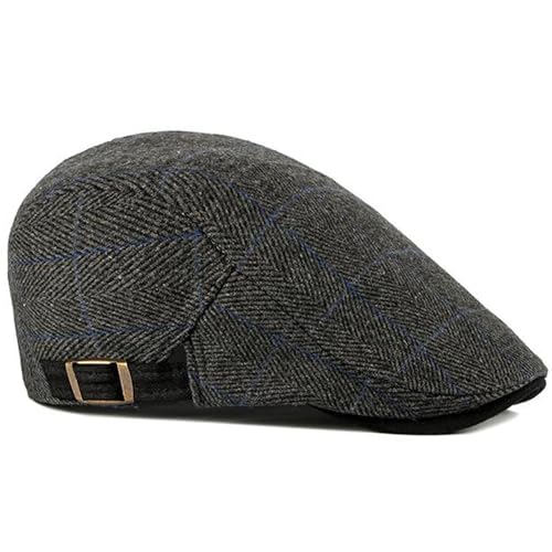 Newsboy Hat for Men Flat Cap Adjustable Tweed Ivy Gatsby Cabbie Hat - color: Plaid-black