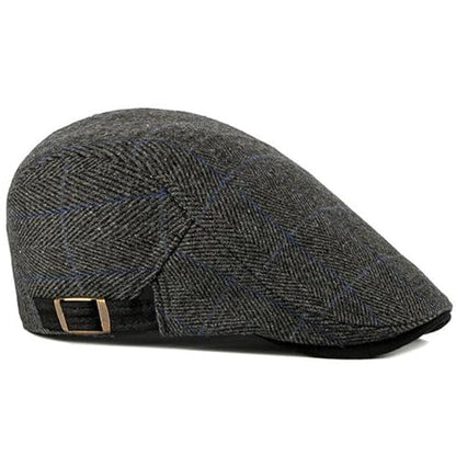 Newsboy Hat for Men Flat Cap Adjustable Tweed Ivy Gatsby Cabbie Hat - color: Plaid-black