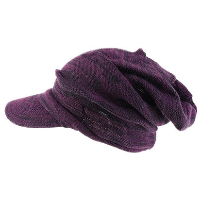 Armycrew Deep Crown Wrinkled Knit Slouch Rasta Beanie Visor - color: Purple Marled