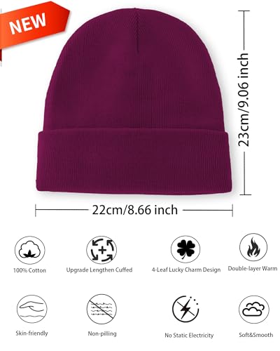 100% Cotton Beanie Lengthen Cuffed Beanies Knit Winter Hats Unisex - color: 1-wine Red