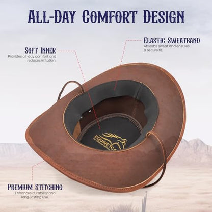 Equine Care Leather Cowboy Hat for Men & Women, Genuine Leather Western - color: Distressed Brown, size: 7 1/2-7 5/8