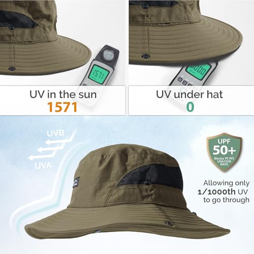 Hat Hut Hiking Hat, UPF50+ Wide Brim Sun Bucket Hats for Men Women, UV Protection, Fishing Outdoor Safari - color: Olive Green