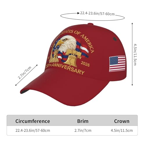 American Flag Baseball Caps Embroiderred USA Flag Patriotic Dad Hat Adjustable Trucker Hats for Men Women - color: Usa 250th Anniversary -Red