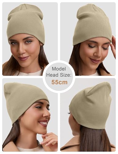 vidsel 100% Cotton Beanie Hat for Men Women, Soft Cuffless Knit Skull Cap - color: 1pc-khaki